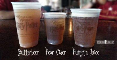 Harry Potter Beverages - Butterbeer, pear cider and pumpkin juice - Our first visit to Universal Orlando and Wizarding World of Harry Potter - come check it out for details on vacation planning and having fun!