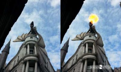 Gringotts Bank Dragon in Diagon Alley: Our first visit to Universal Orlando and Wizarding World of Harry Potter - come check it out for details on vacation planning and having fun!